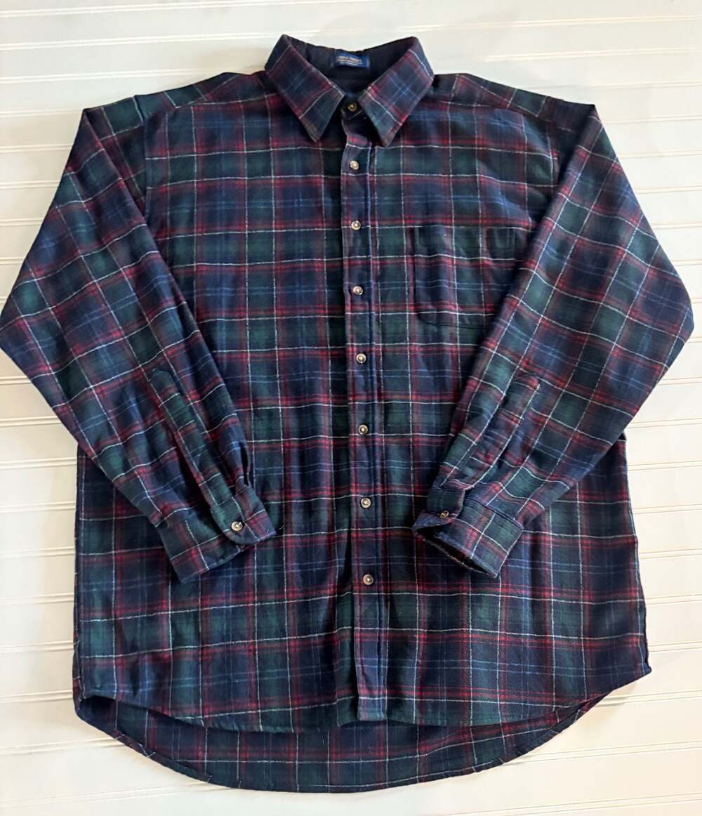 VTG Pendleton Shirt Men L Blue Tartan Plaid Virgin Wool Flannel Lodge Outdoor XL